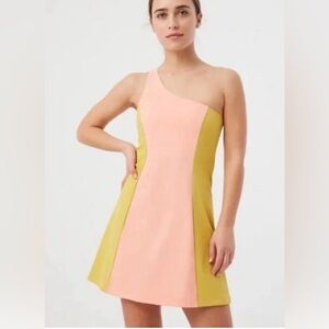 Outdoor Voices | One-Shoulder Dress in Pink and Yellow
